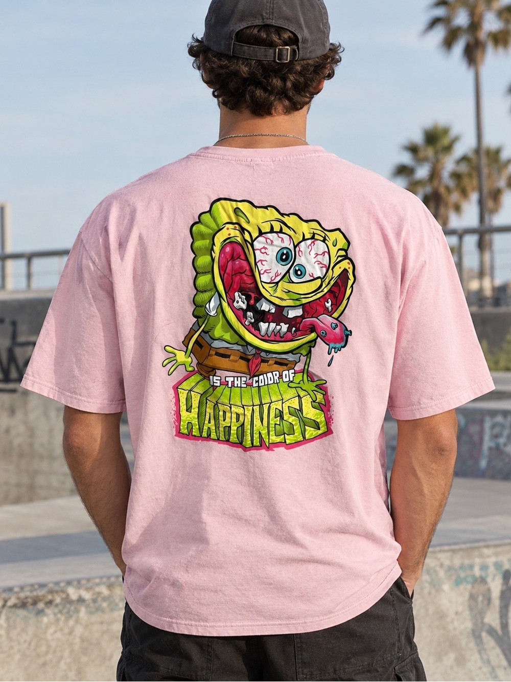 H&M Pink Short-Sleeve Graphic Tee with SpongeBob size medium